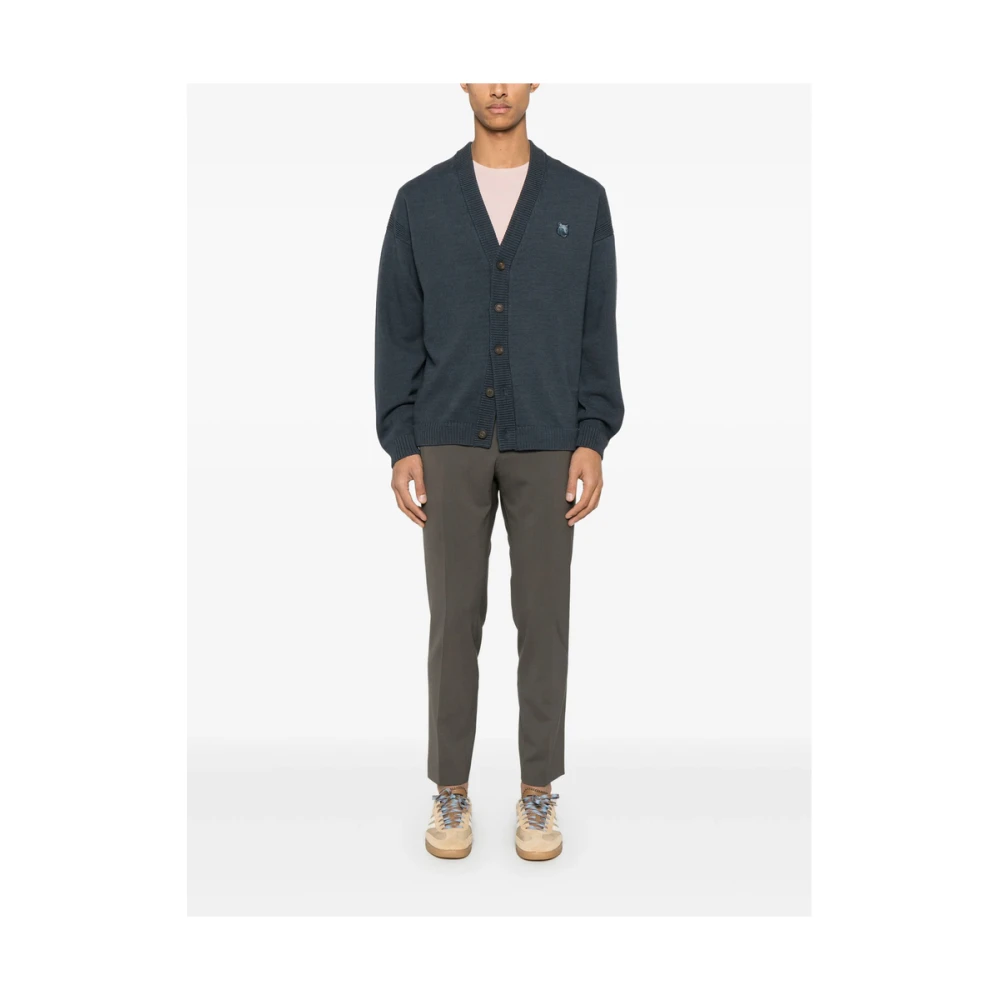 Maison Kitsuné Blauwe V-hals trui met knoopsluiting Blue Heren