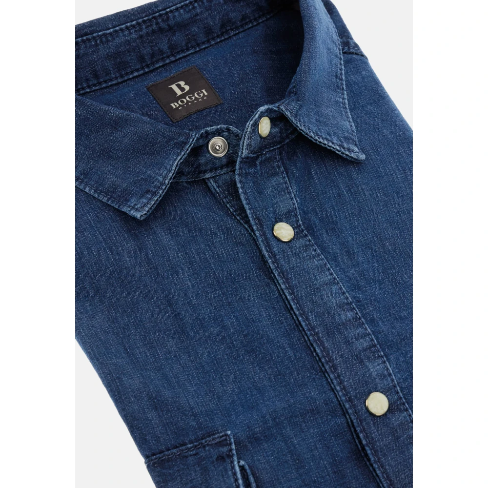 Boggi Milano Katoenen Denim Overshirt Blue Heren