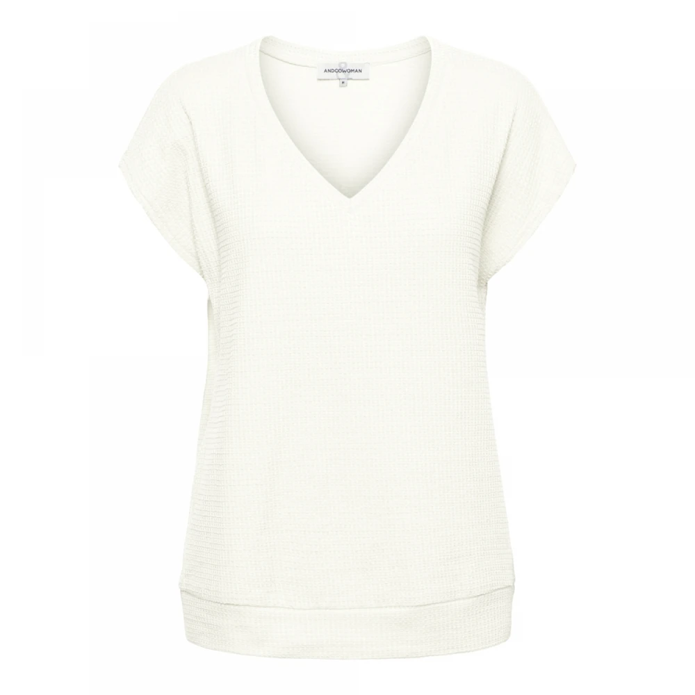 &Co Woman Off-White V-hals Mouwloze Katoenen Top White Dames