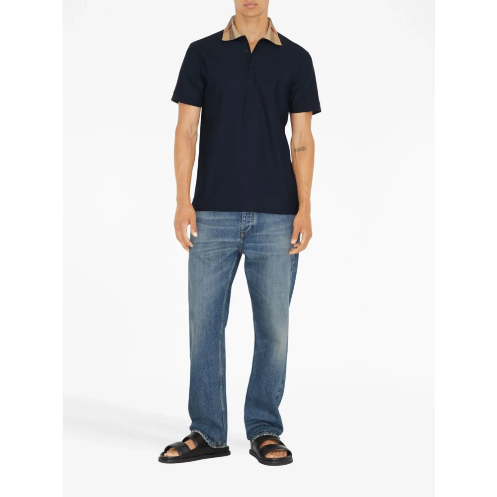 Burberry Vintage Check Polo met Contrast Kraag Blue Heren