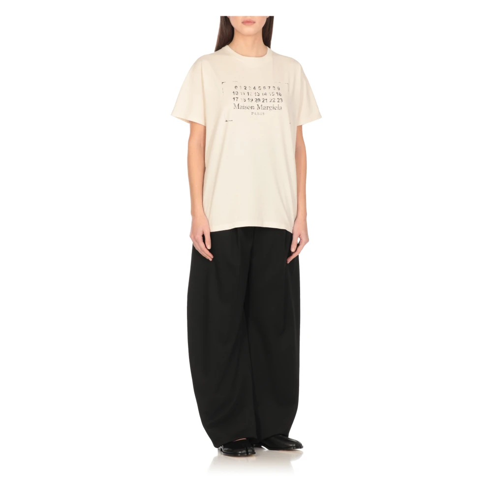 Maison Margiela Ivoor Katoenen T-shirt met Logo Beige Dames