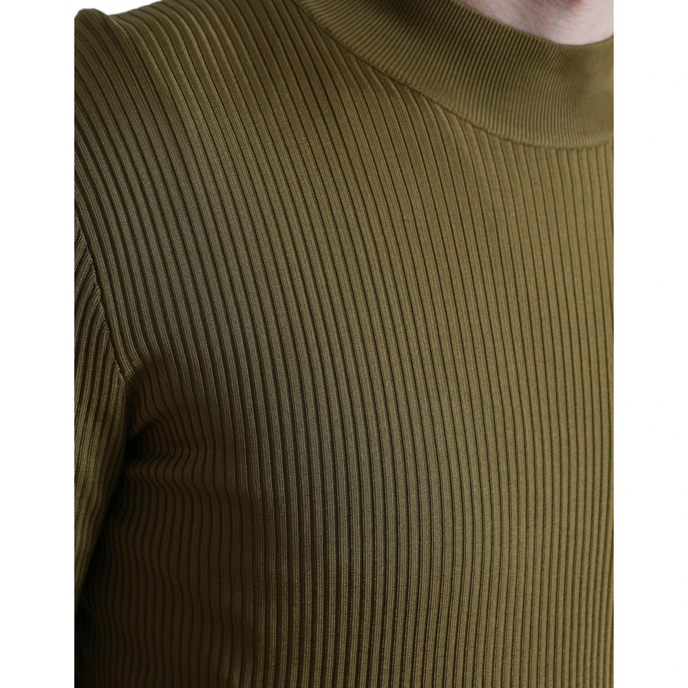 Dolce & Gabbana Army Green Viscose Trui met Ronde Hals Green Heren