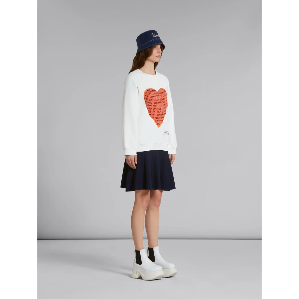 Marni Loopback Sweatshirt met Wordsearch Heart Print White Dames
