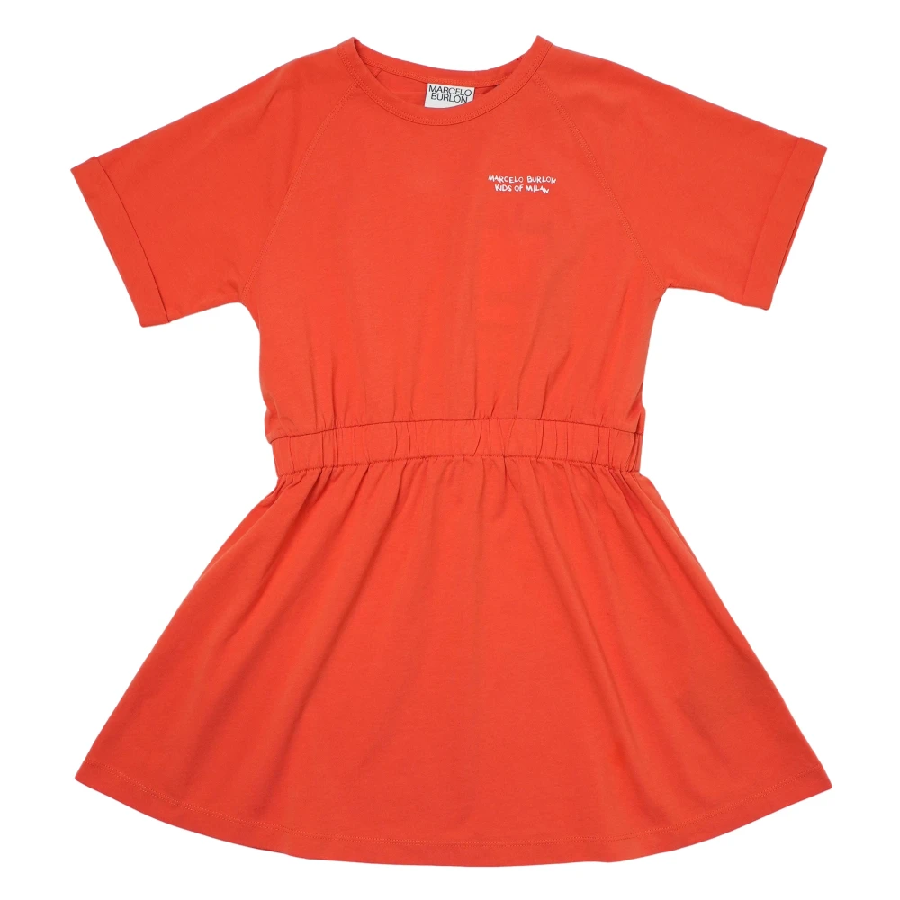 Marcelo Burlon Red Dresses, Female, 10 Y, Logo Jersey Dress