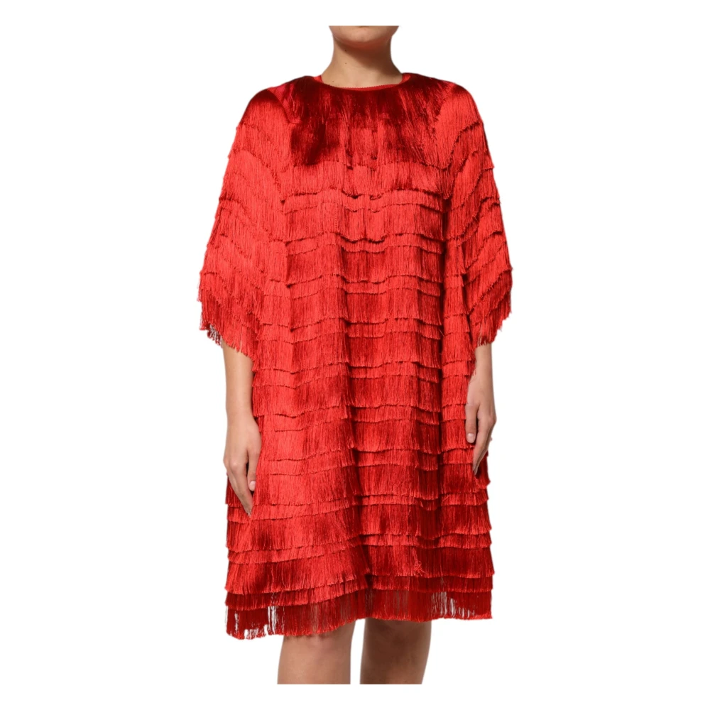 Dolce & Gabbana Women's Red Silk Fringe Shift Dress