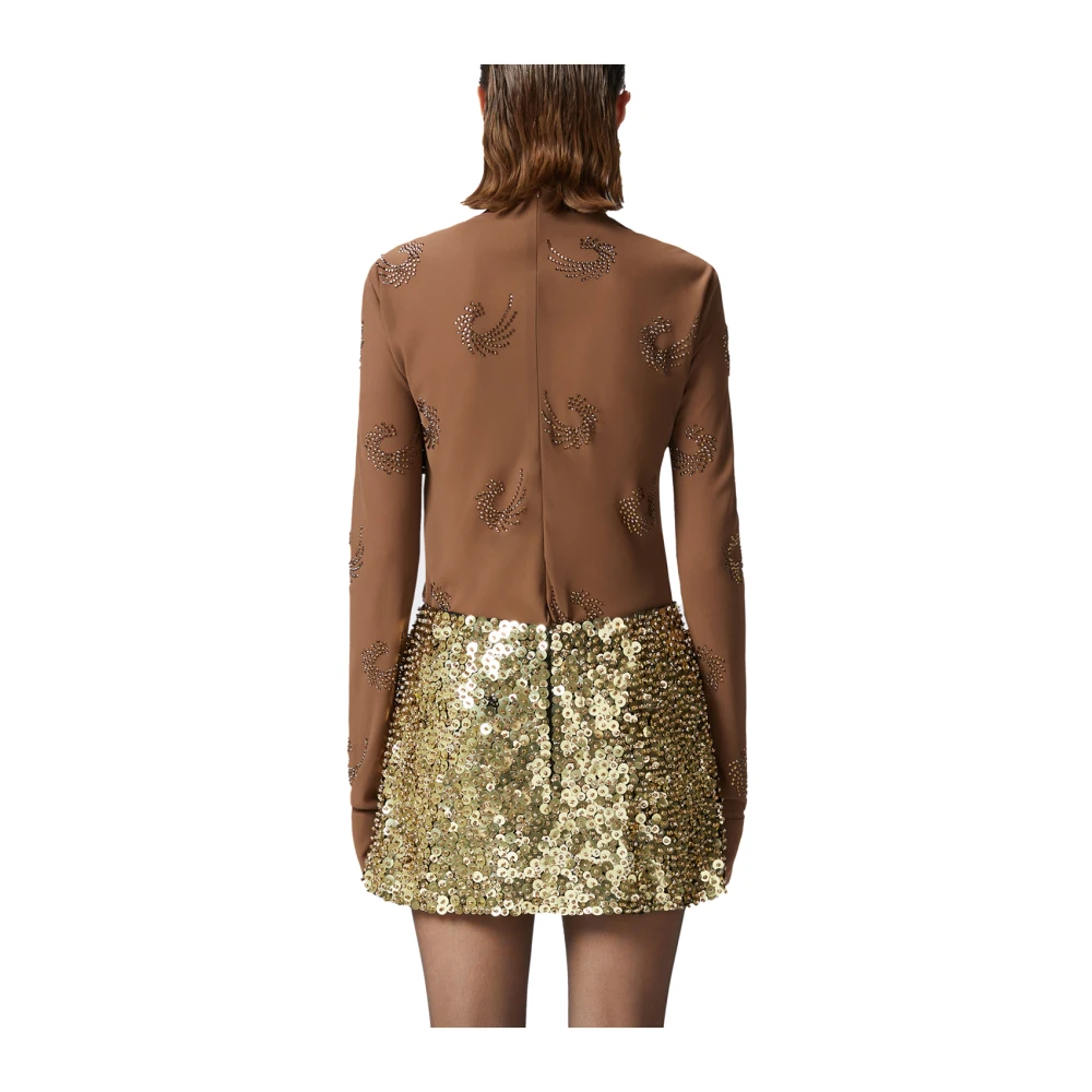 pinko Bruine Georgette Blouse met Strass Brown Dames