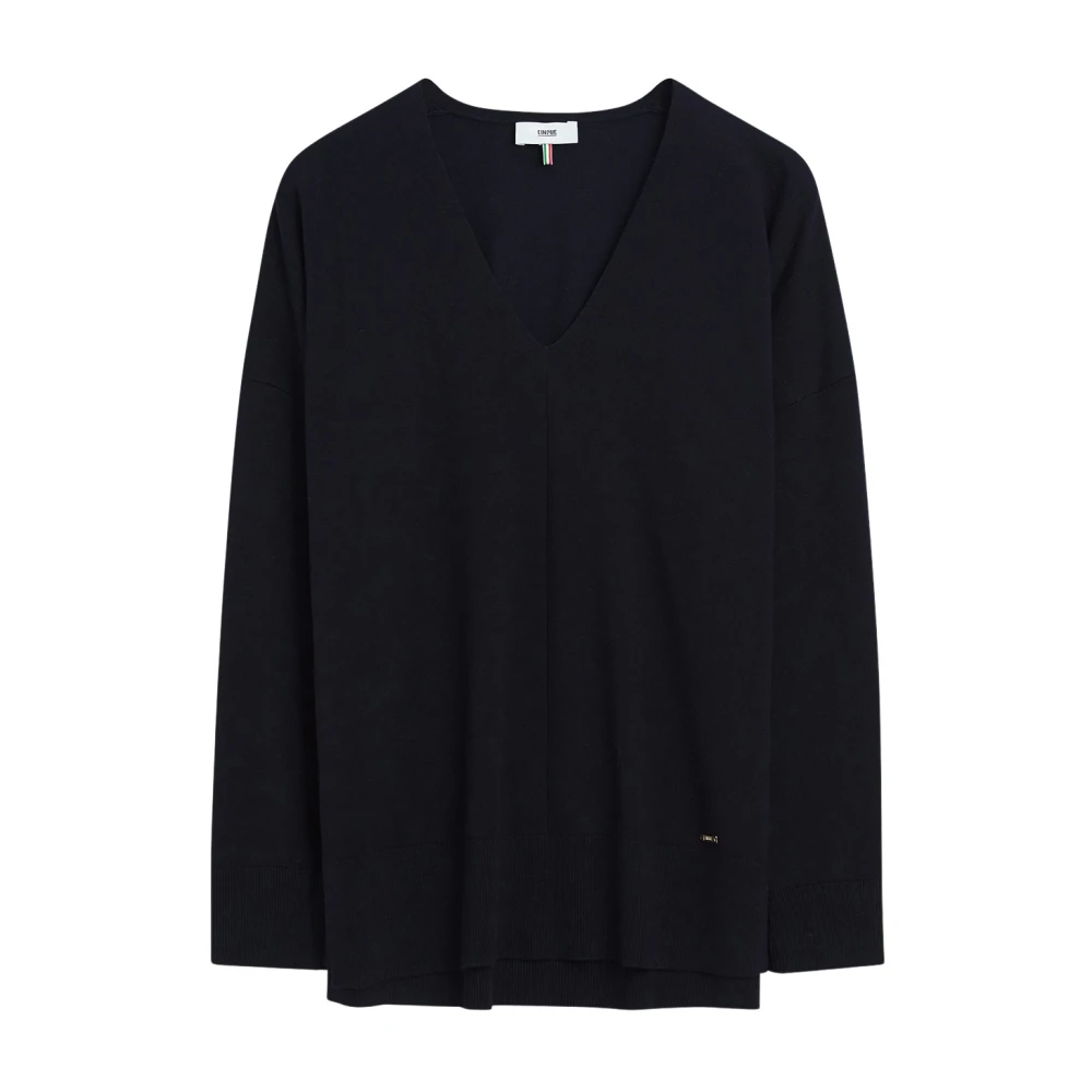 Cinque Women's Blue V-Neck Knitwear, Xs, Soft Viscose Blend Jumper With Side Slits