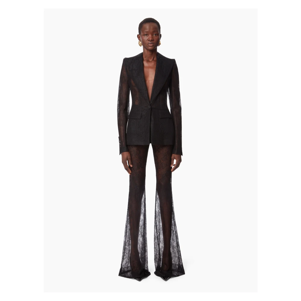 Nina Ricci Zwarte Chantilly Lace Flared Broek Black Dames