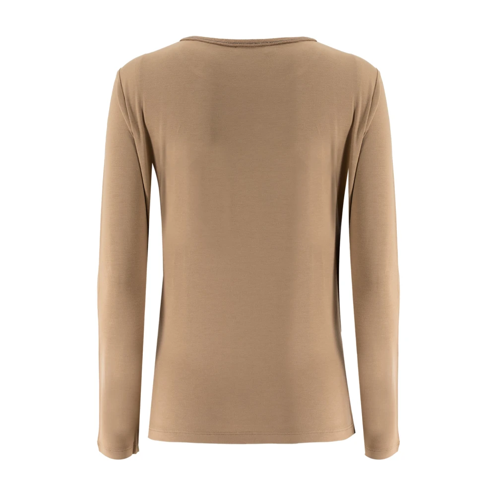 Le Tricot Perugia Gebreide Crew Neck Shirt met Lurex Brown Dames