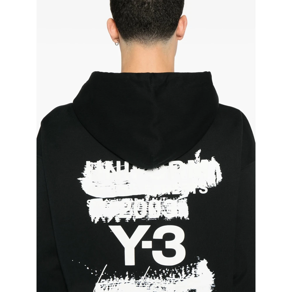 Y-3 Zwarte Grafische Hoodie met Splitzakken Black Heren