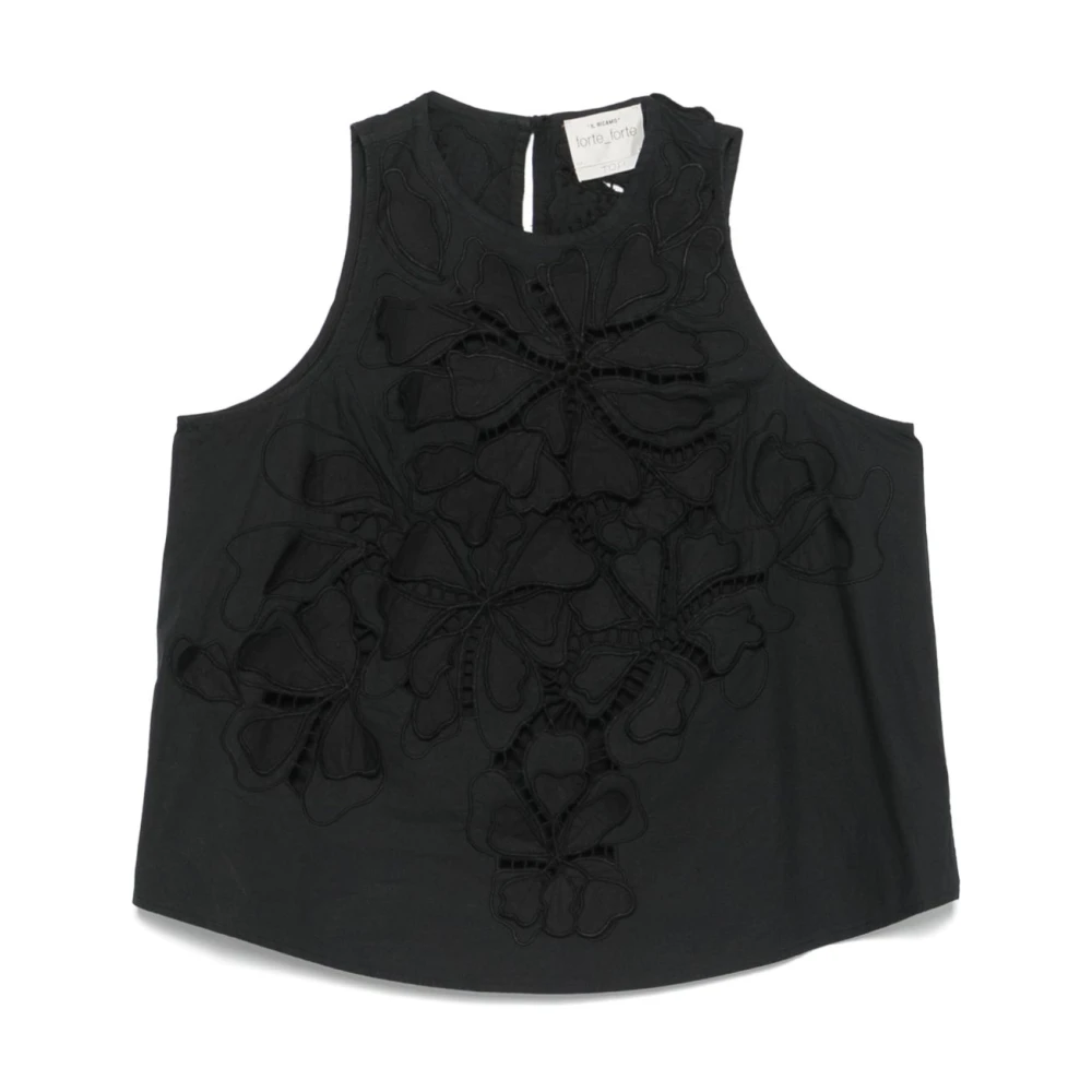 Forte Zwarte Top met Sleutelgatdetail Black Dames