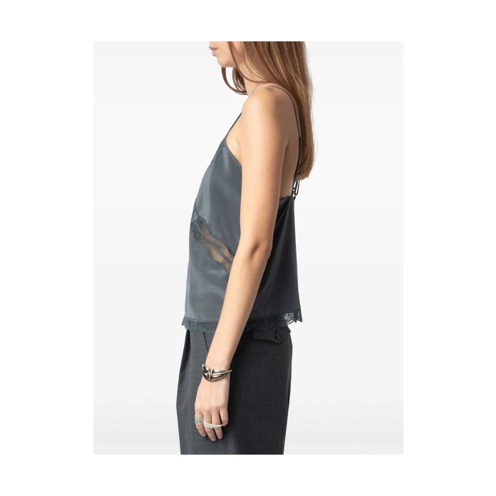 Zadig & Voltaire Doorschijnende Kant Spaghetti Strap Top Gray Dames