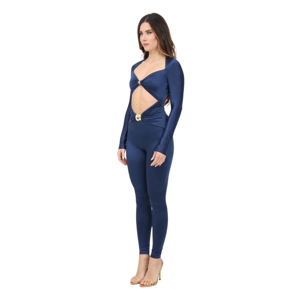 Elisabetta Franchi Blauwe Elegant Jumpsuit met Draperie Blue Dames