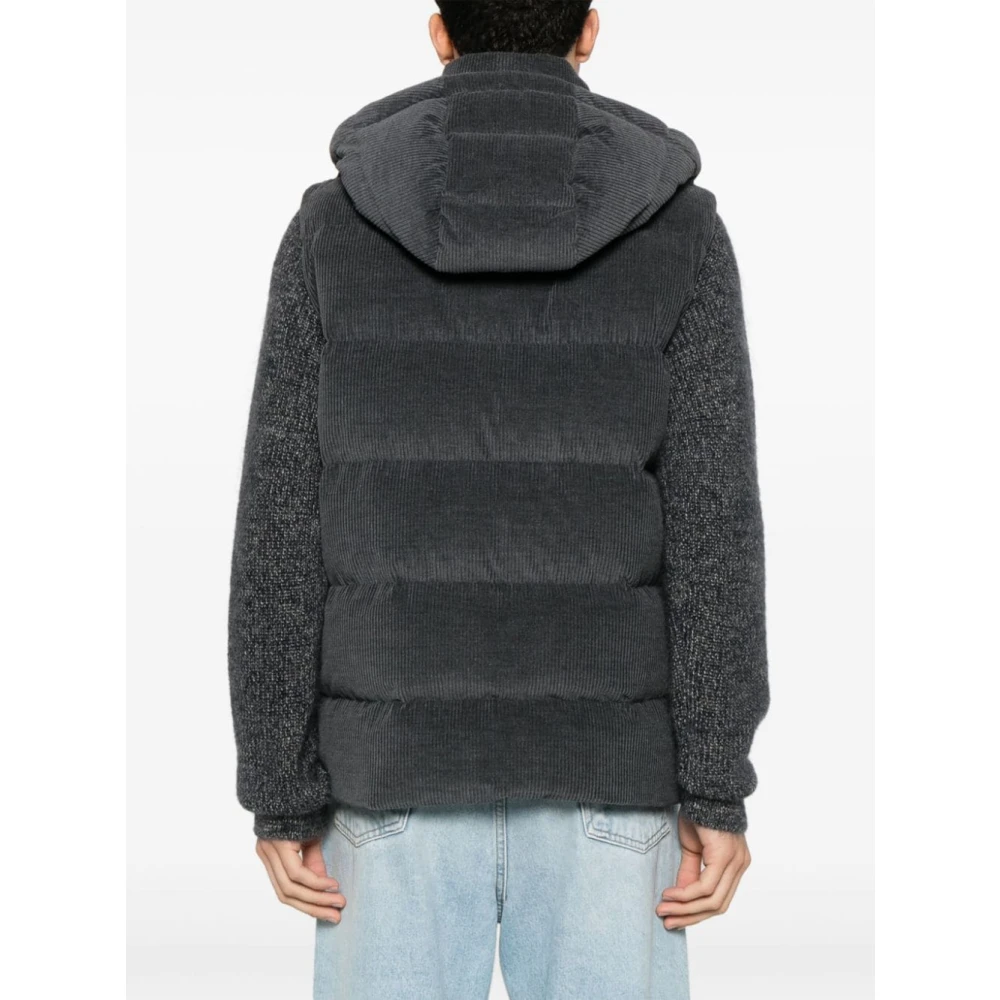 Hugo Boss Gewatteerde Ribfluwelen Jas met Capuchon Gray Heren