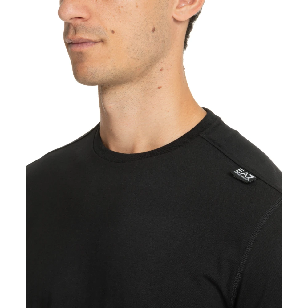 Emporio Armani EA7 Gestreept T-shirt met Logo Detail Black Heren