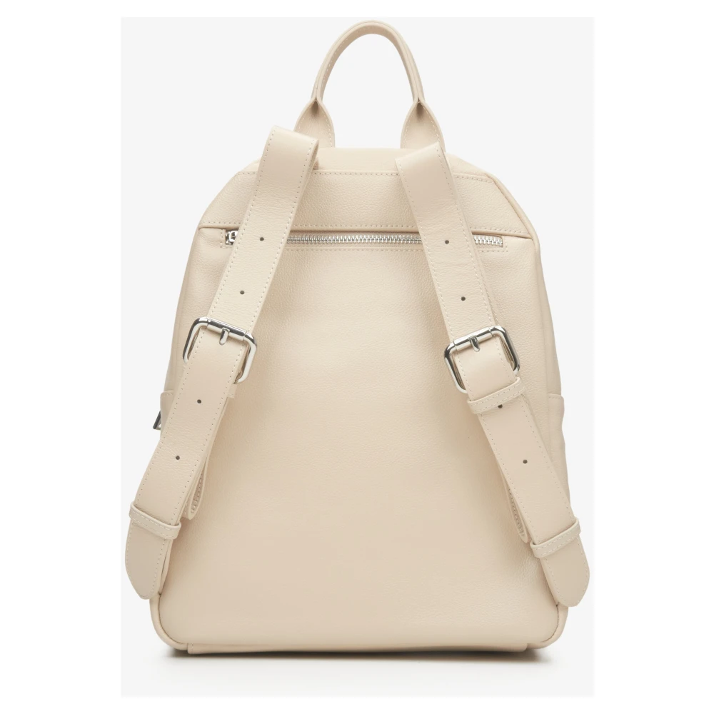 Estro Dames Licht Beige Leren Rugzak met Zilveren Details Er00115048 Beige Dames