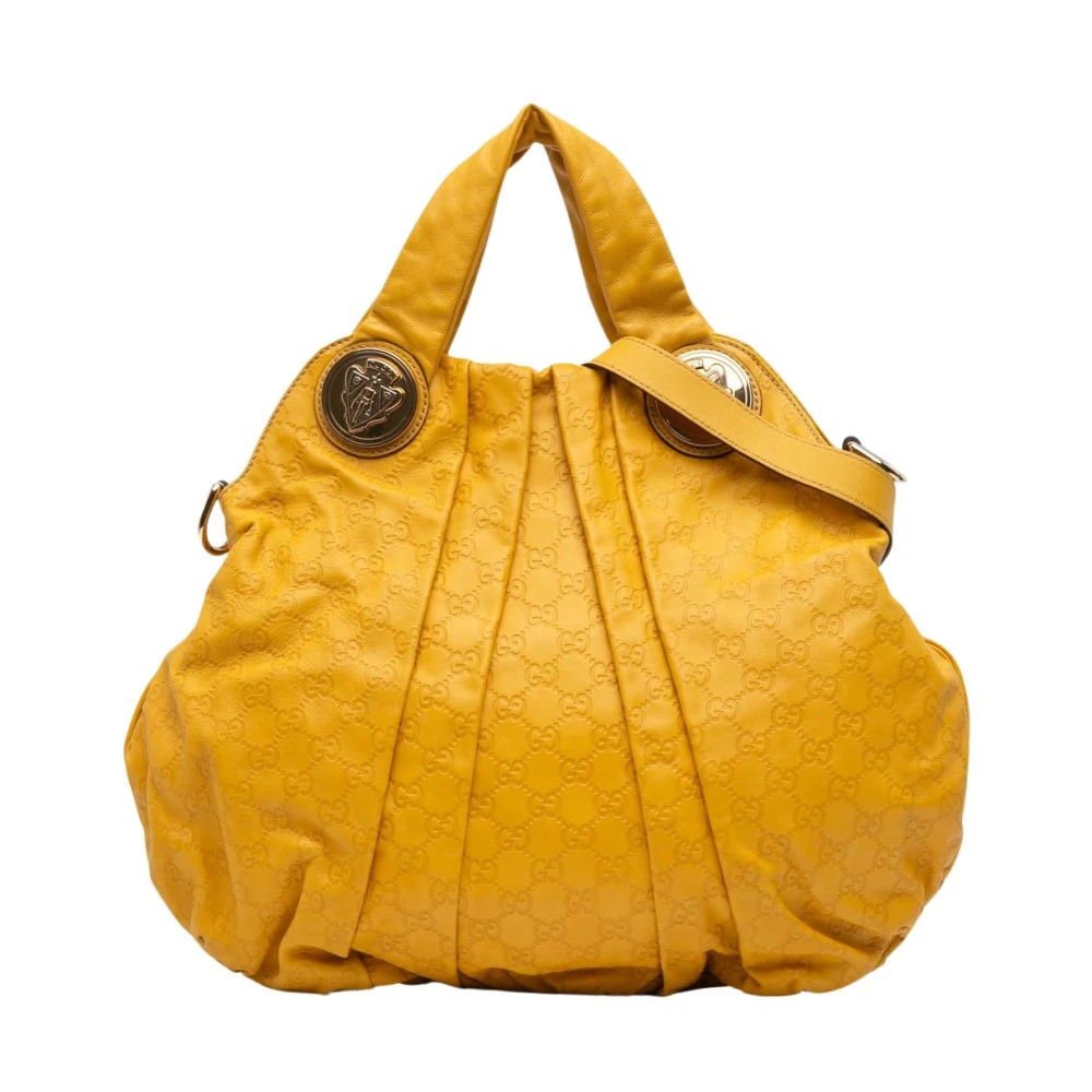 Gucci Vintage Women's Yellow Pre-Owned Embossed Gg Monogram Leather Hobo Bag
