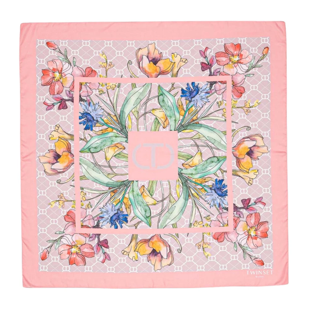 Twinset Roze Sjaal met Mix Print Rand Multicolor Dames