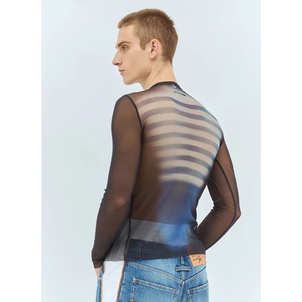 Jean Paul Gaultier Grafische Print Mesh Crewneck Top Blue Heren