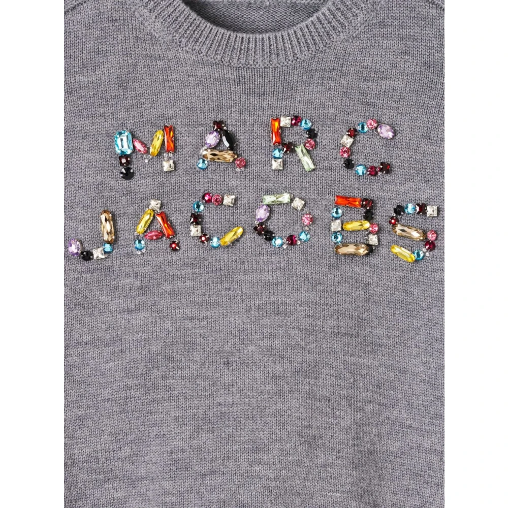 Marc Jacobs Kristal Logo Grijs Wol Trui Gray Dames