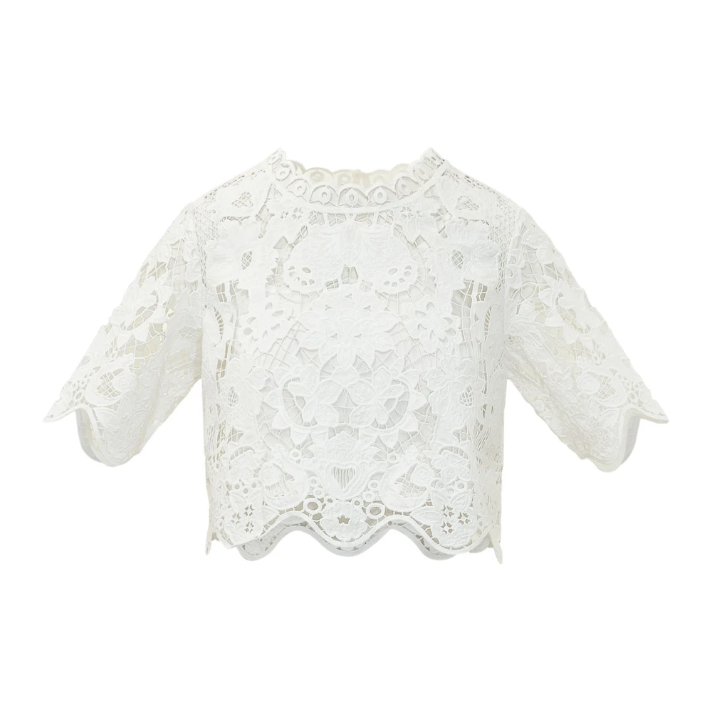 Michael Kors Women's White Blouses, Xs, Floral Lace Cropped Top