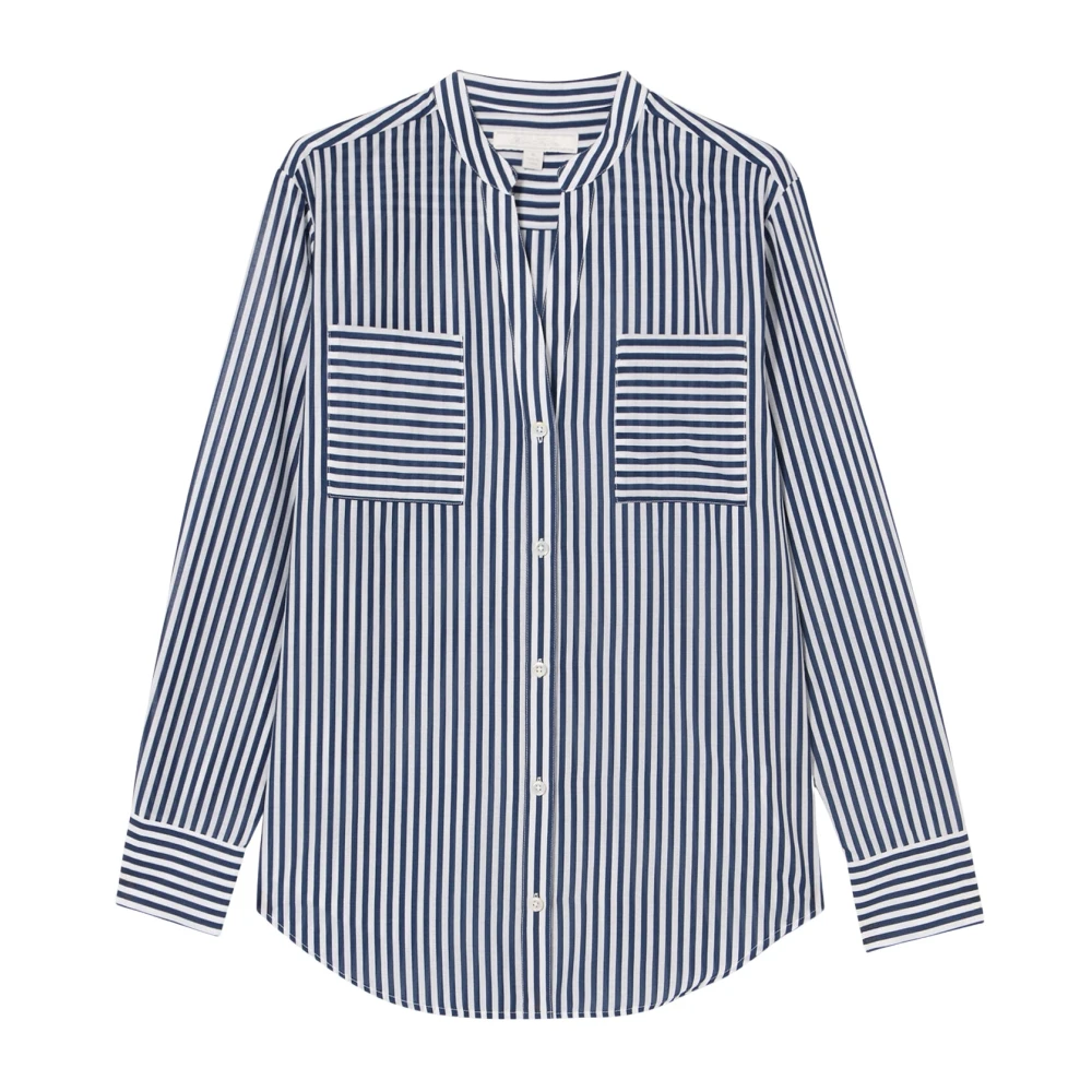 Brooks Brothers Katoen-zijden blouse met dubbele opgestikte zakken Blue Dames