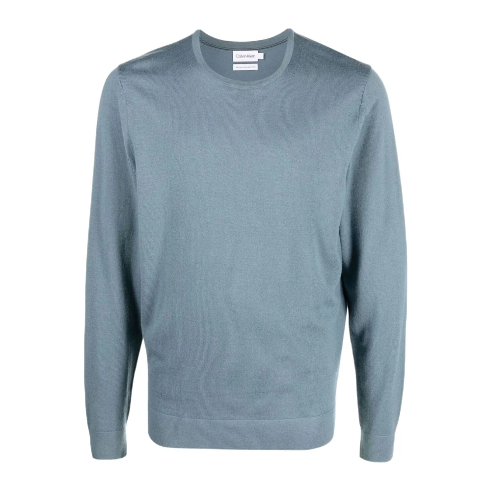 Calvin Klein Superior Wool Crew Neck Sweater Blue Heren