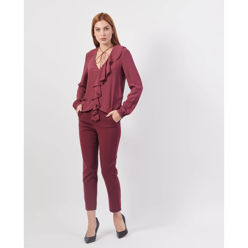 PATRIZIA PEPE Bordeaux Crepe Blouse met Rouches Red Dames