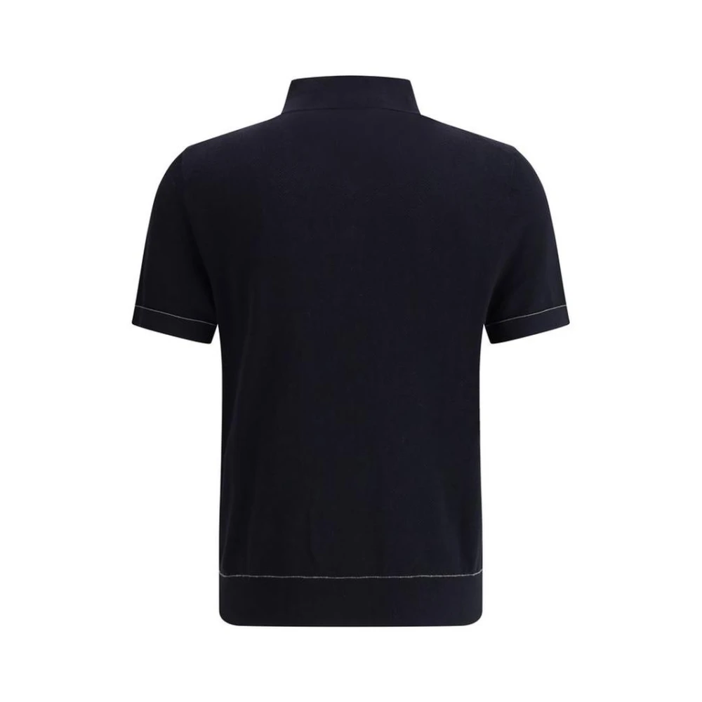 Brioni Slim Fit Gebreide Polo Shirt Korte Mouwen Black Heren