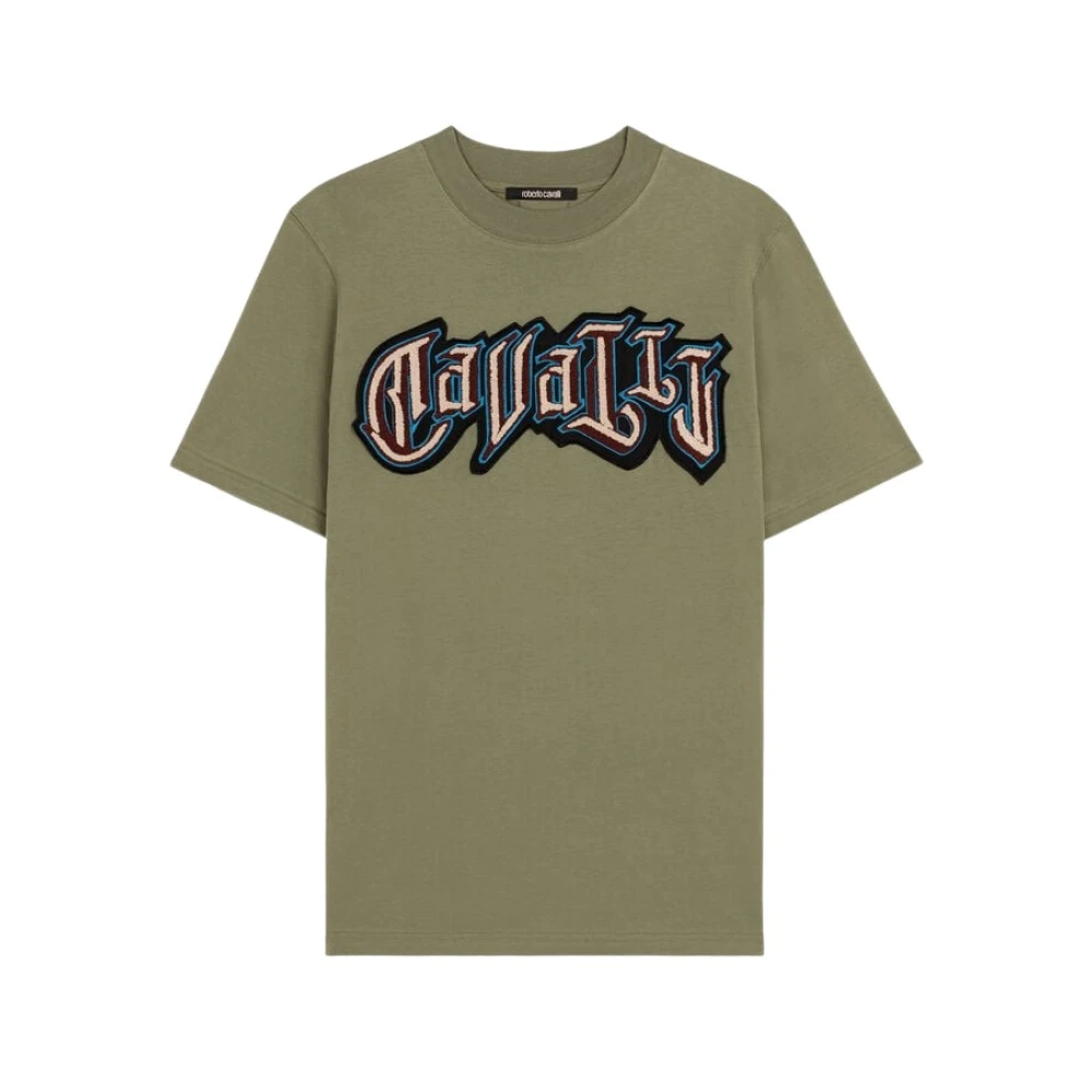 Roberto Cavalli Katoenen Logo Print T-shirt Green Heren