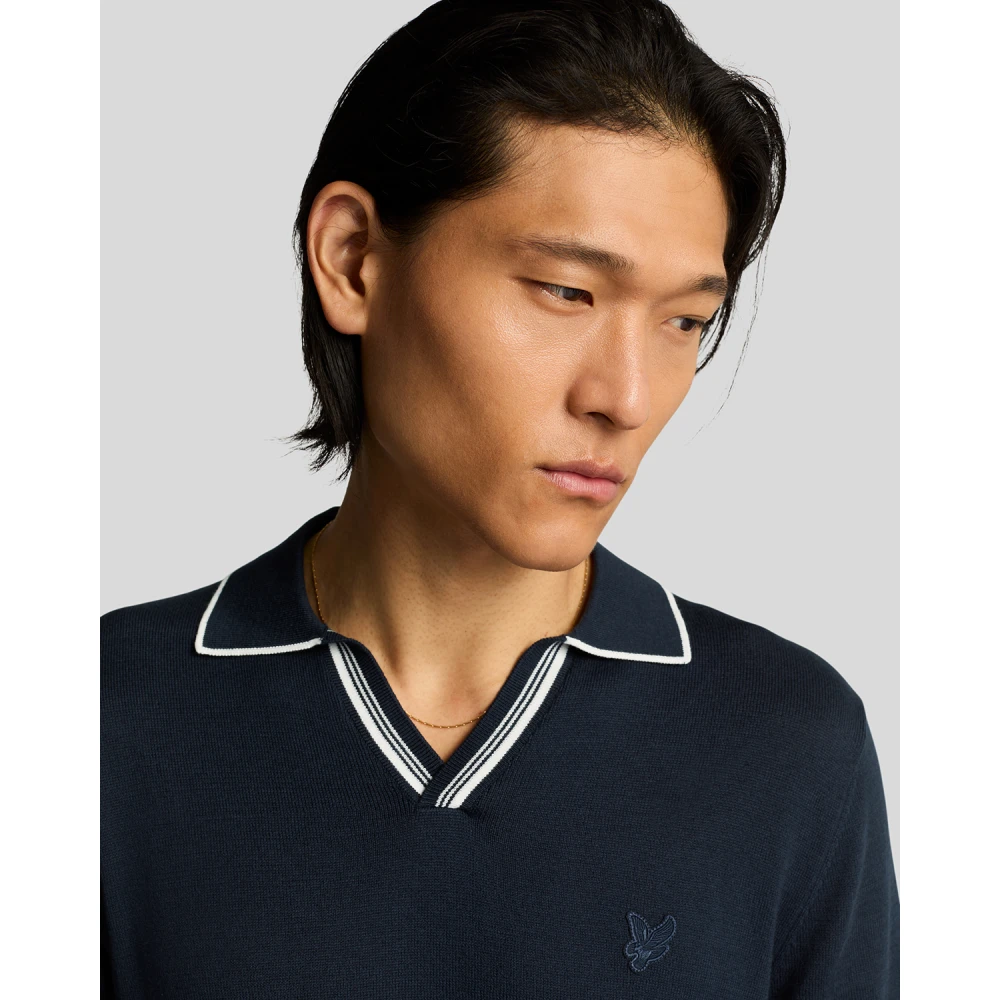Lyle & Scott Mid Knits Tipped Gebreide Open Kraag Polo Blue Heren
