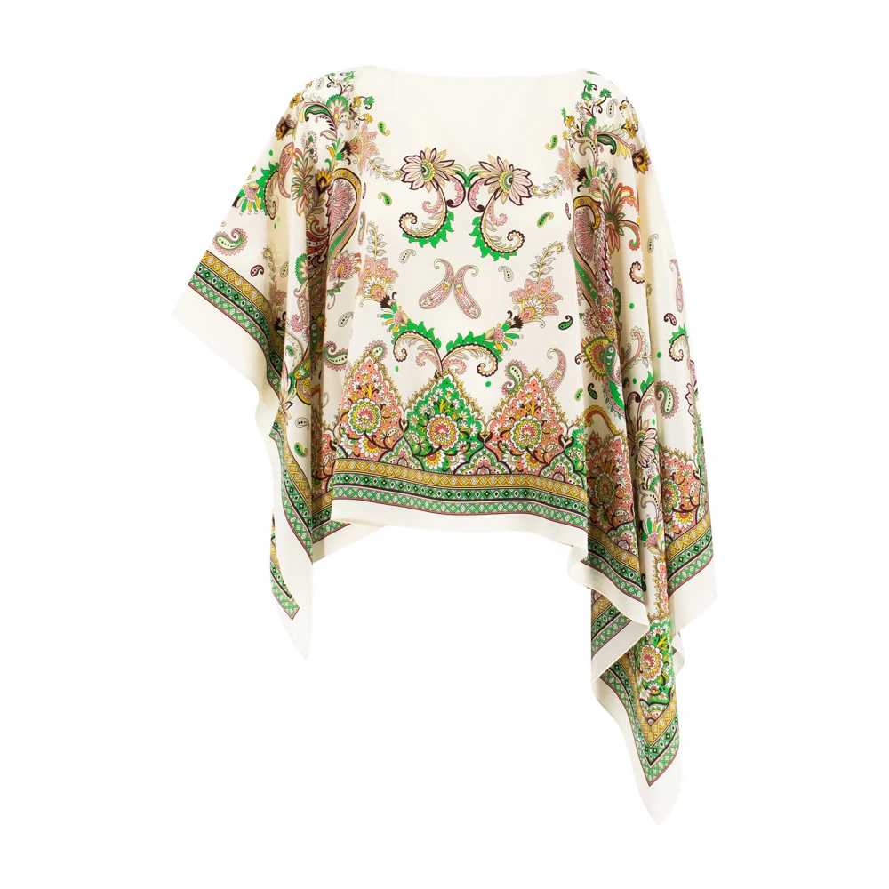 ETRO Zijden Paisley Print Asymmetrische Poncho Multicolor Dames