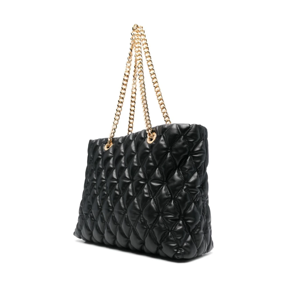 Elisabetta Franchi Gewatteerde Zwarte Schoudertas met Kettingen Black Dames