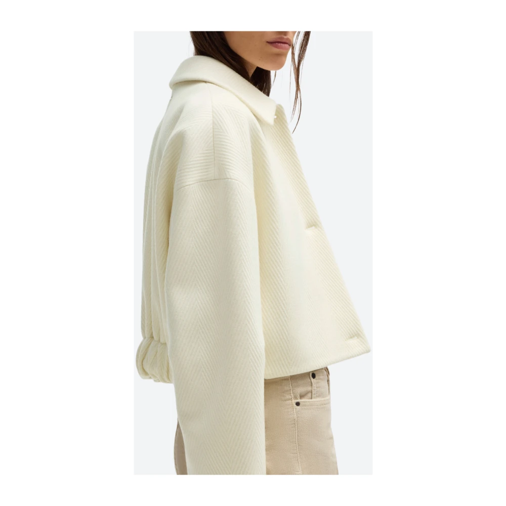 Hugo Boss Visgraat Wollen Jas White Dames