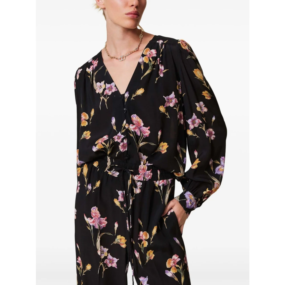 Twinset Zwart V-hals Shirt Lange Mouwen Multicolor Dames