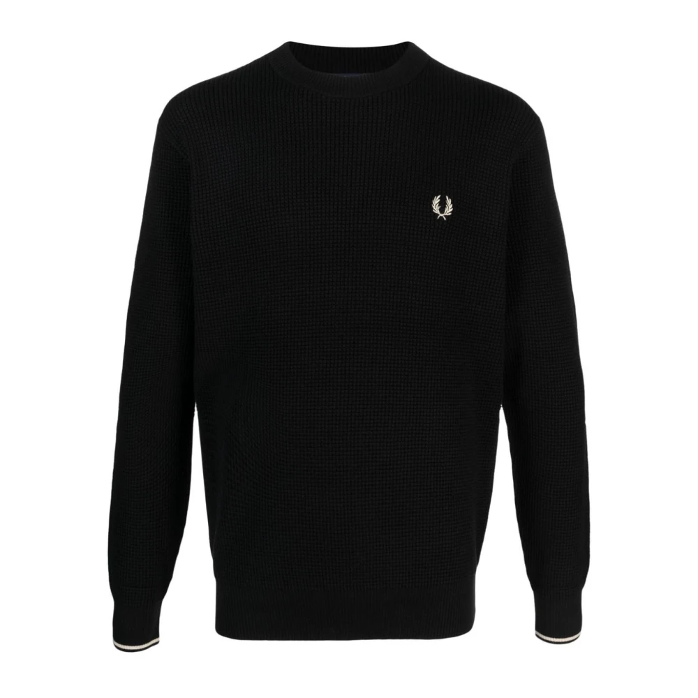 Fred Perry Men's Black Knitted Crew Neck Jumper - Round-Neck Knitwear - S - Knitwear