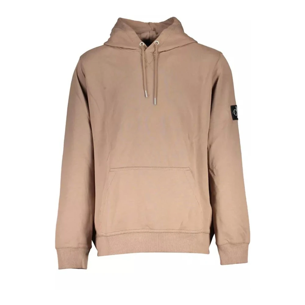 Calvin Klein Men's Brown Cotton Hooded Sweater With Logo