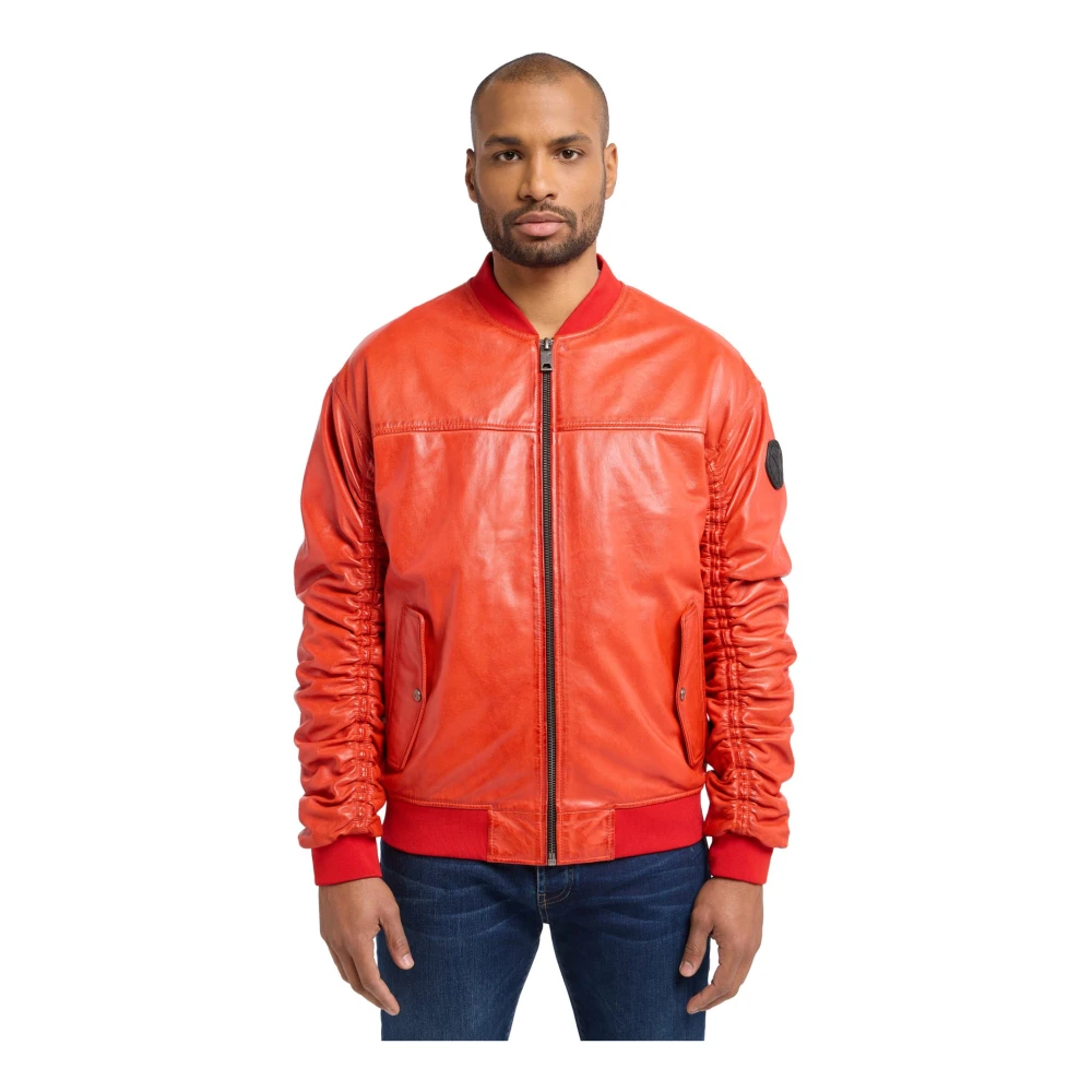 carlo colucci Unieke Badge Leren College Jack Red Heren