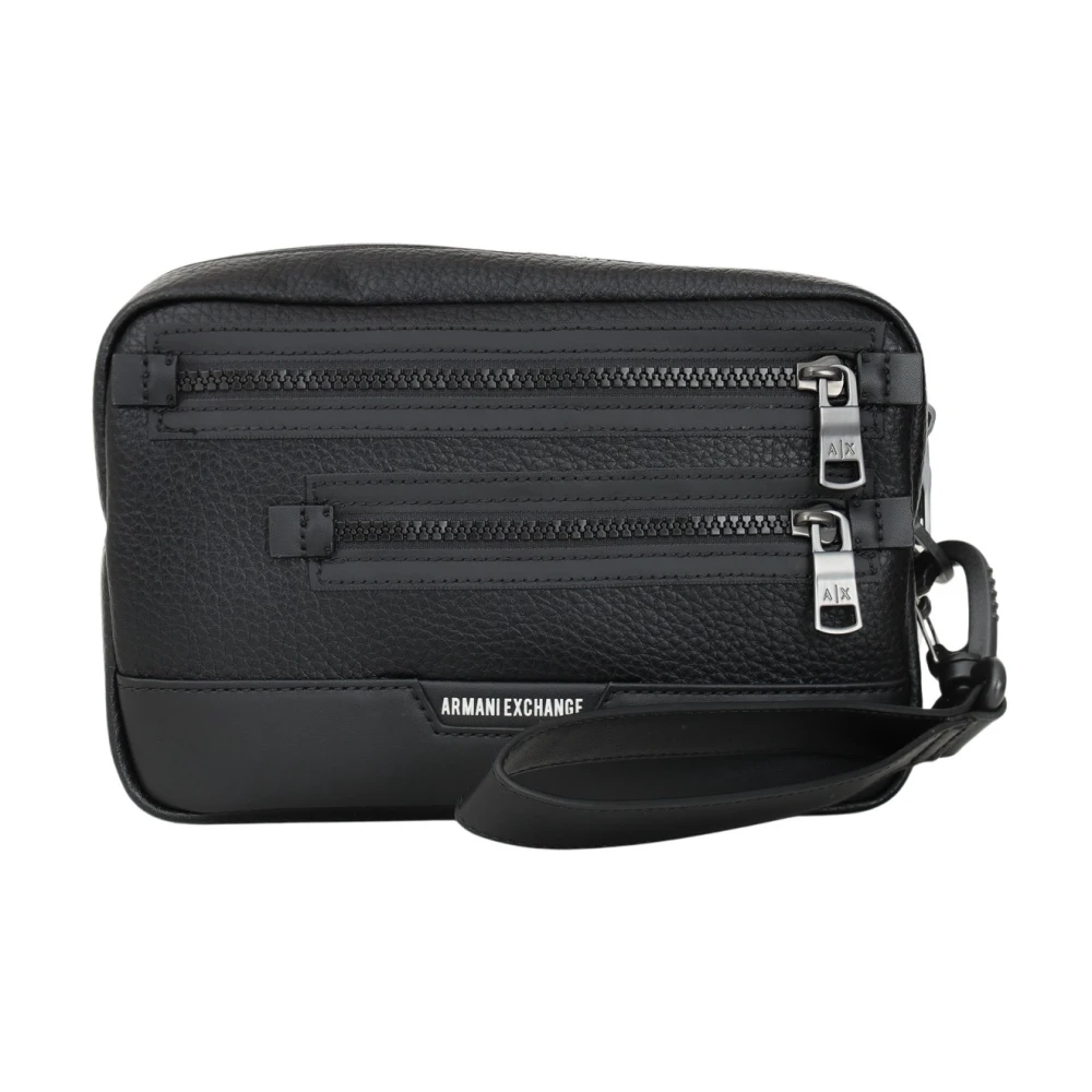 Armani Exchange Zwarte herenclutch in gehamerd stijl Black Heren