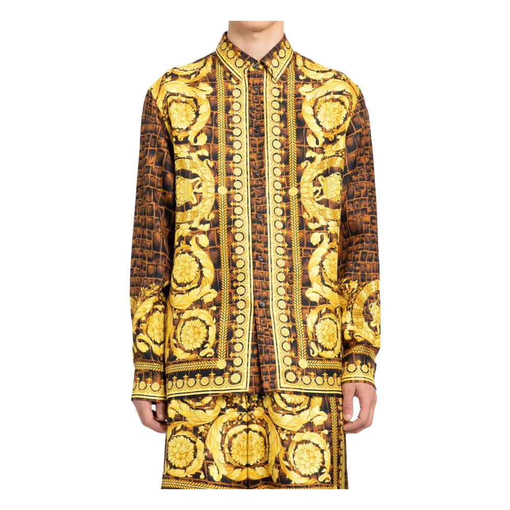 Versace Multicolor Baroccodile Zijden Overhemd Multicolor Heren