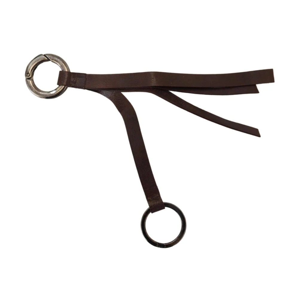 Costume National Brown Leather Silver Tone Metal Keyring Keychain - Image 2