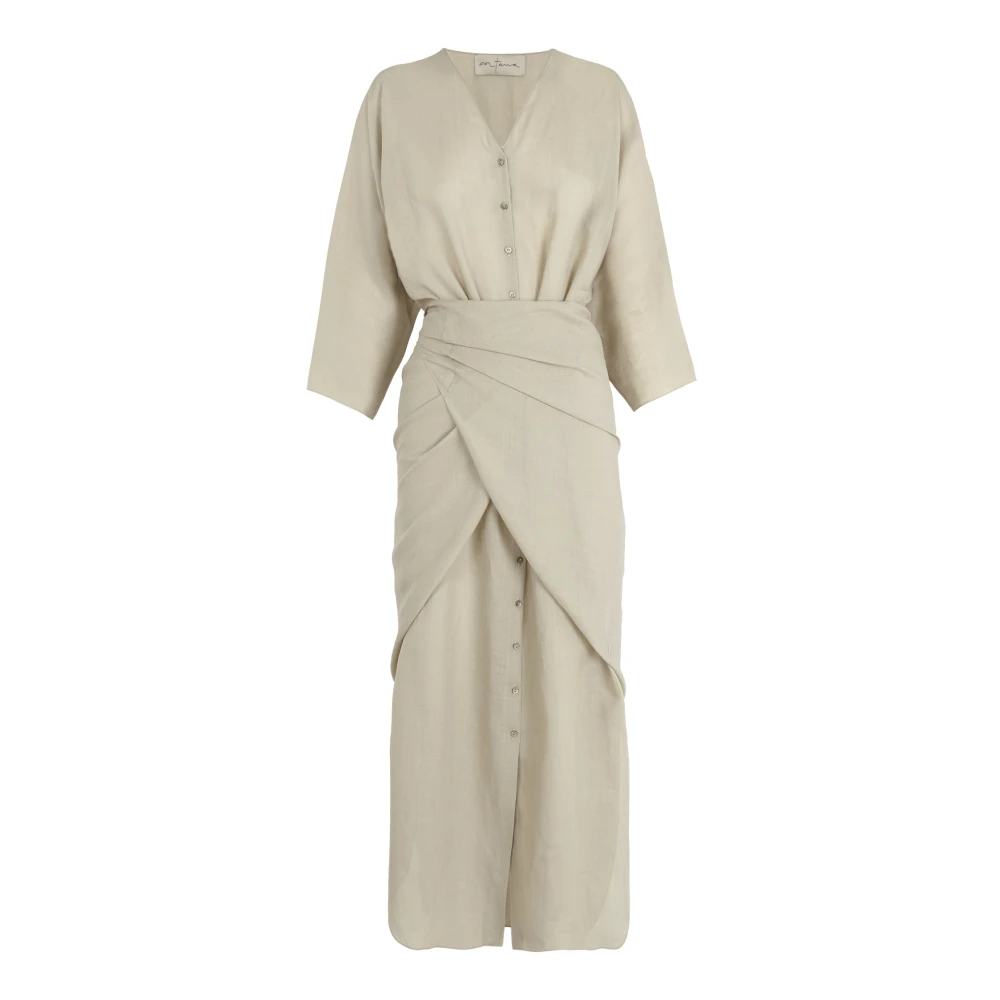 Cortana Tramonto salie groene ramie midi jurk Green Dames