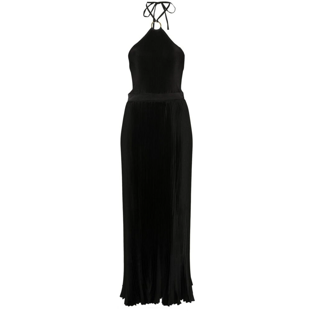 L'idée Zwarte Plissé Halternek Jurk met V-Rug Black Dames