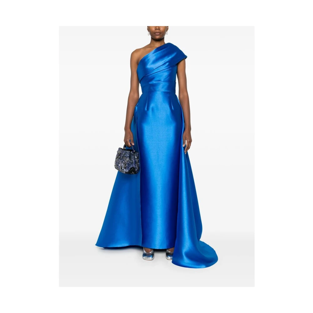 Solace London Blauwe Satijnen One-Shoulder Jurk Blue Dames