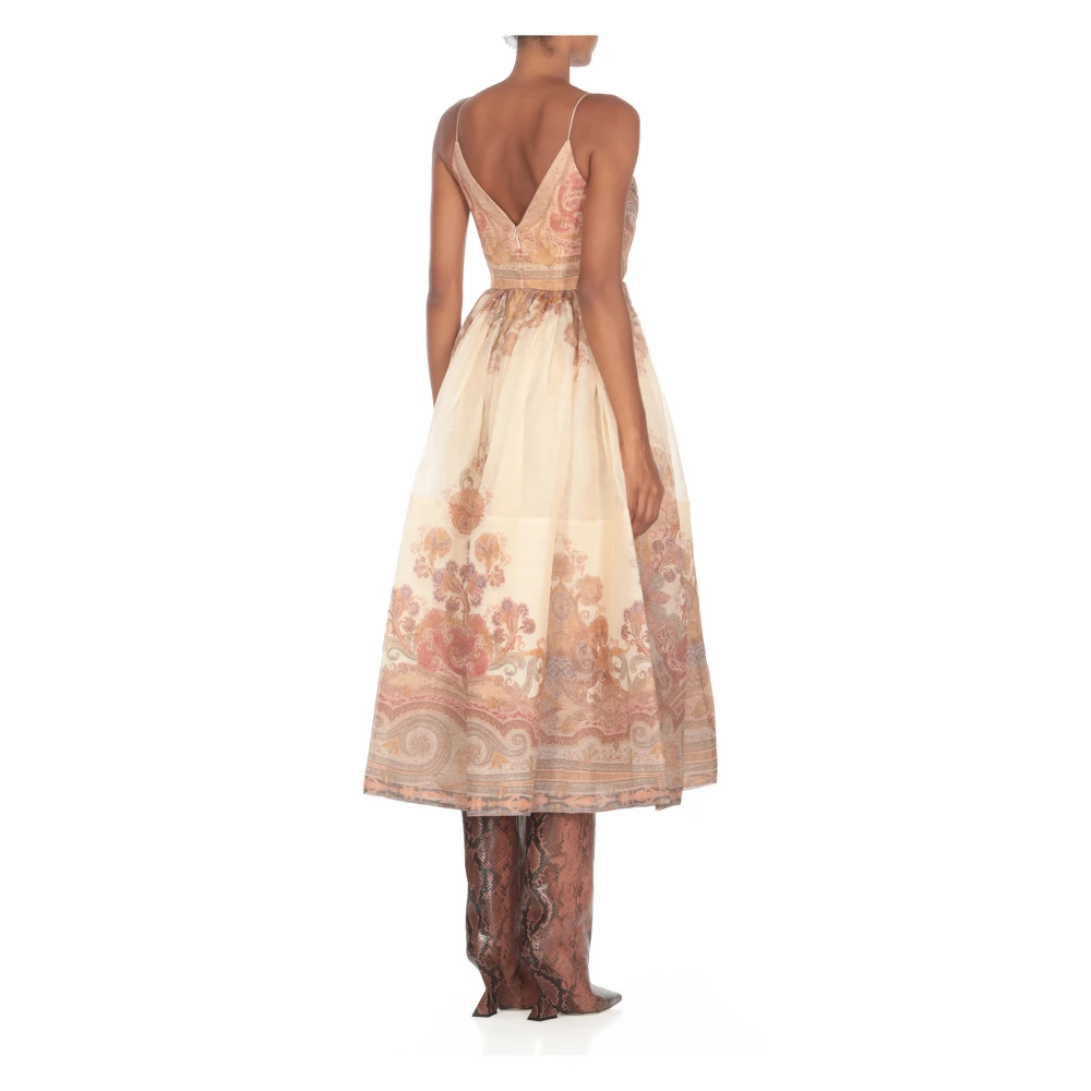 Zimmermann Roze Linnen Zijden Paisley Jurk Pink Dames