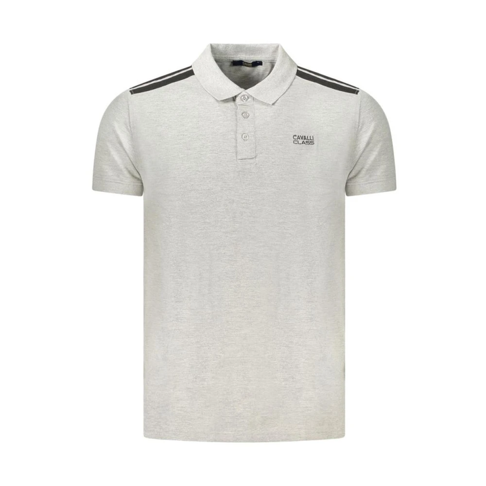 Cavalli Class Men's Gray Striped Polo Shirt With Modern Details