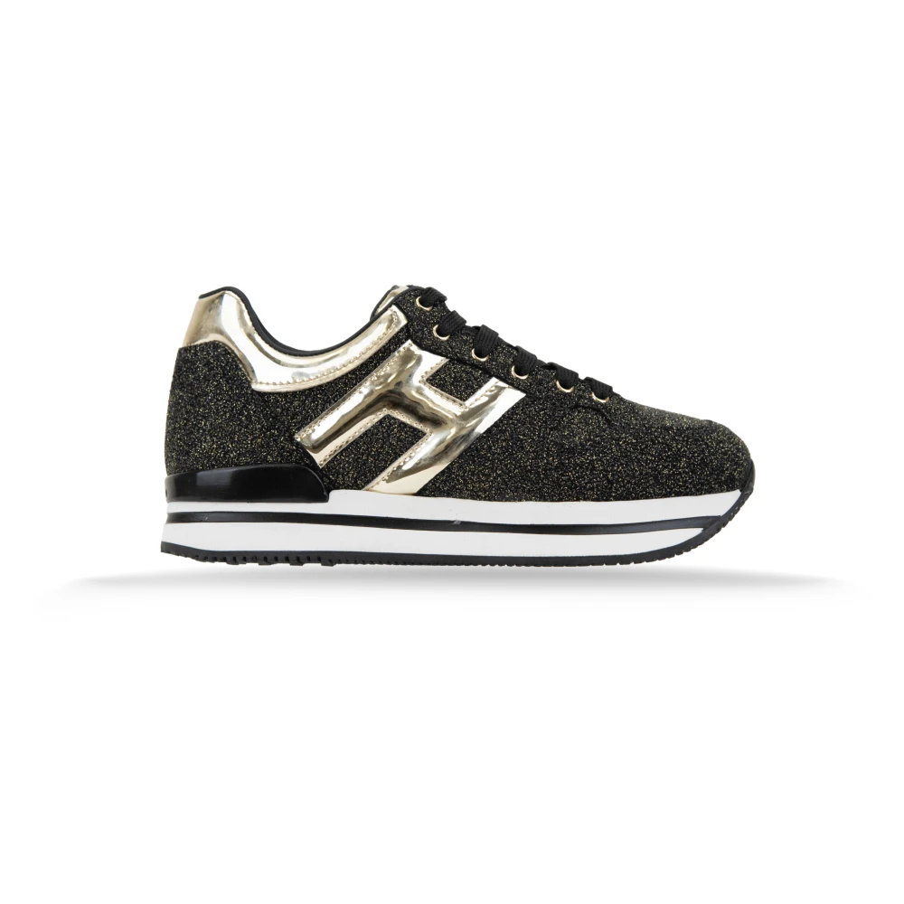 Hogan Glitter Leren Vetersneakers voor Vrouwen Dames Schoenen Zwart