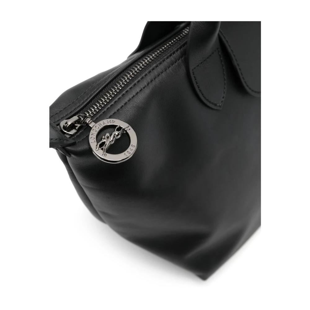 Longchamp Zwarte Koeienhuid Leren Tas met Ruthenium-tone Hardware Black Dames