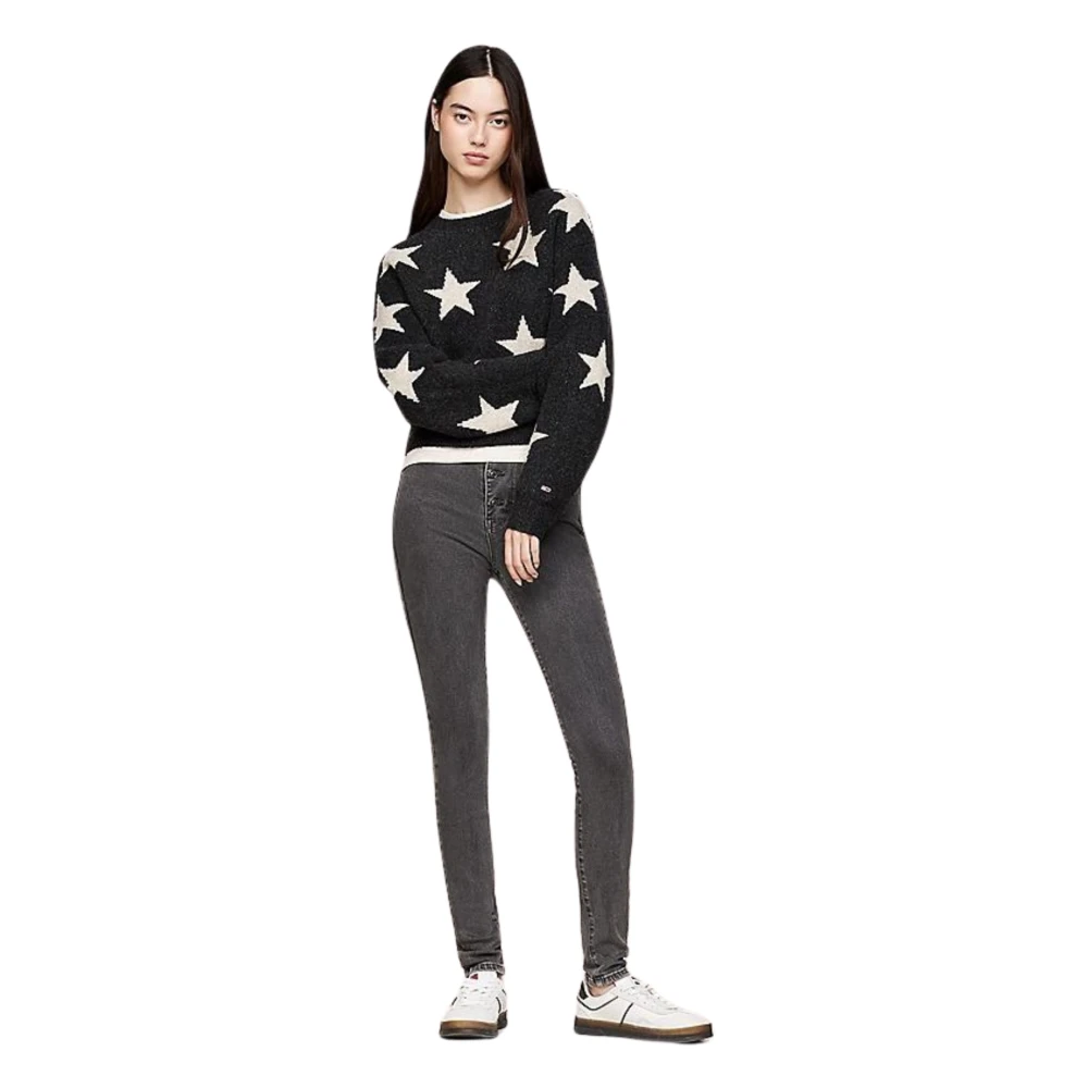 Tommy Hilfiger Zwarte Skinny Fit Jeans met Knoopsluiting Black Dames
