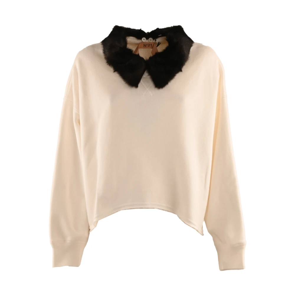 N21 Katoenen trui met bontdetail White Dames